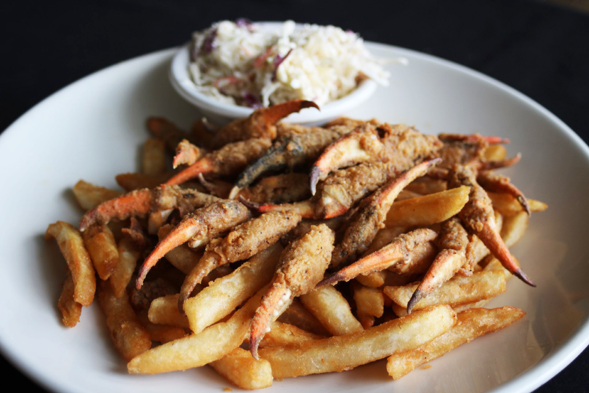 fried crab claws and fries