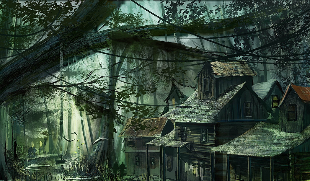 image of cabin in dark swamp